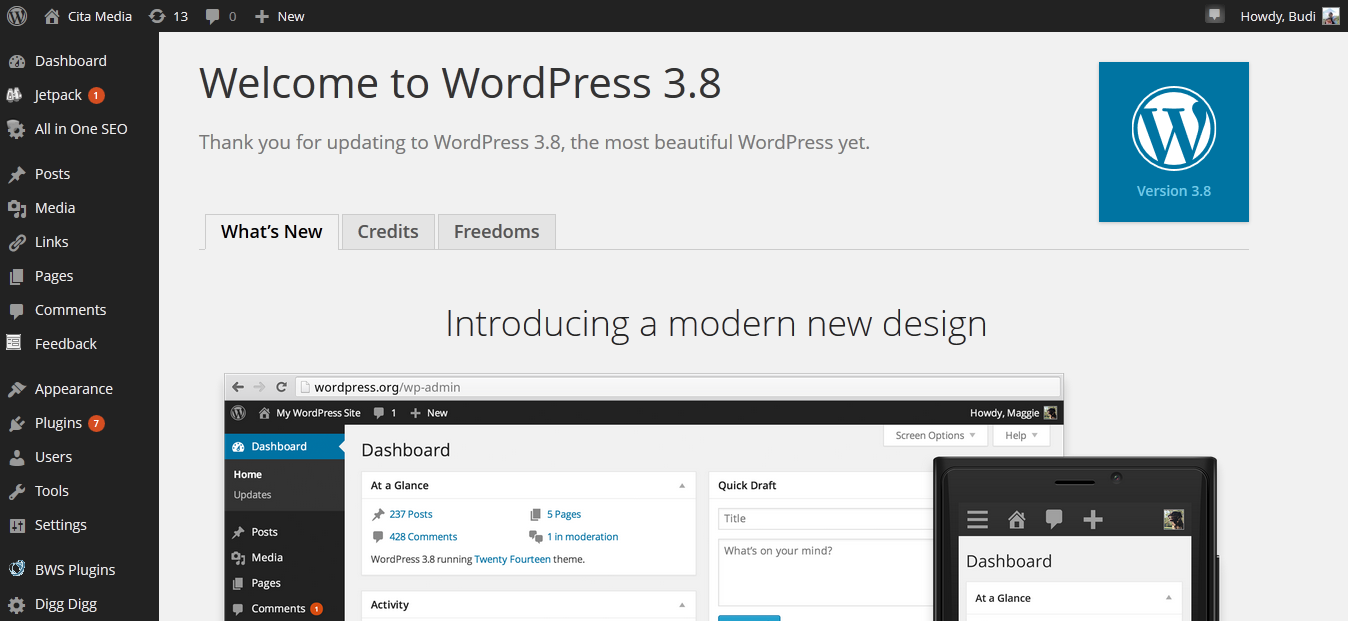WordPress 3.8 – Optimalisasi di Gadget